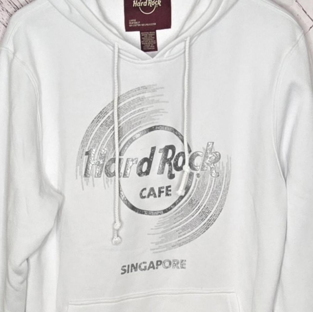 Hard Rock Cafe Singapore Vinyl Hooded Pullover Sweatshirt Unisex Large - Picture 3 of 6